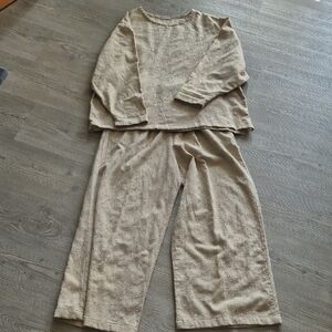 Beige Cotton USA Set with Embroidery Details.